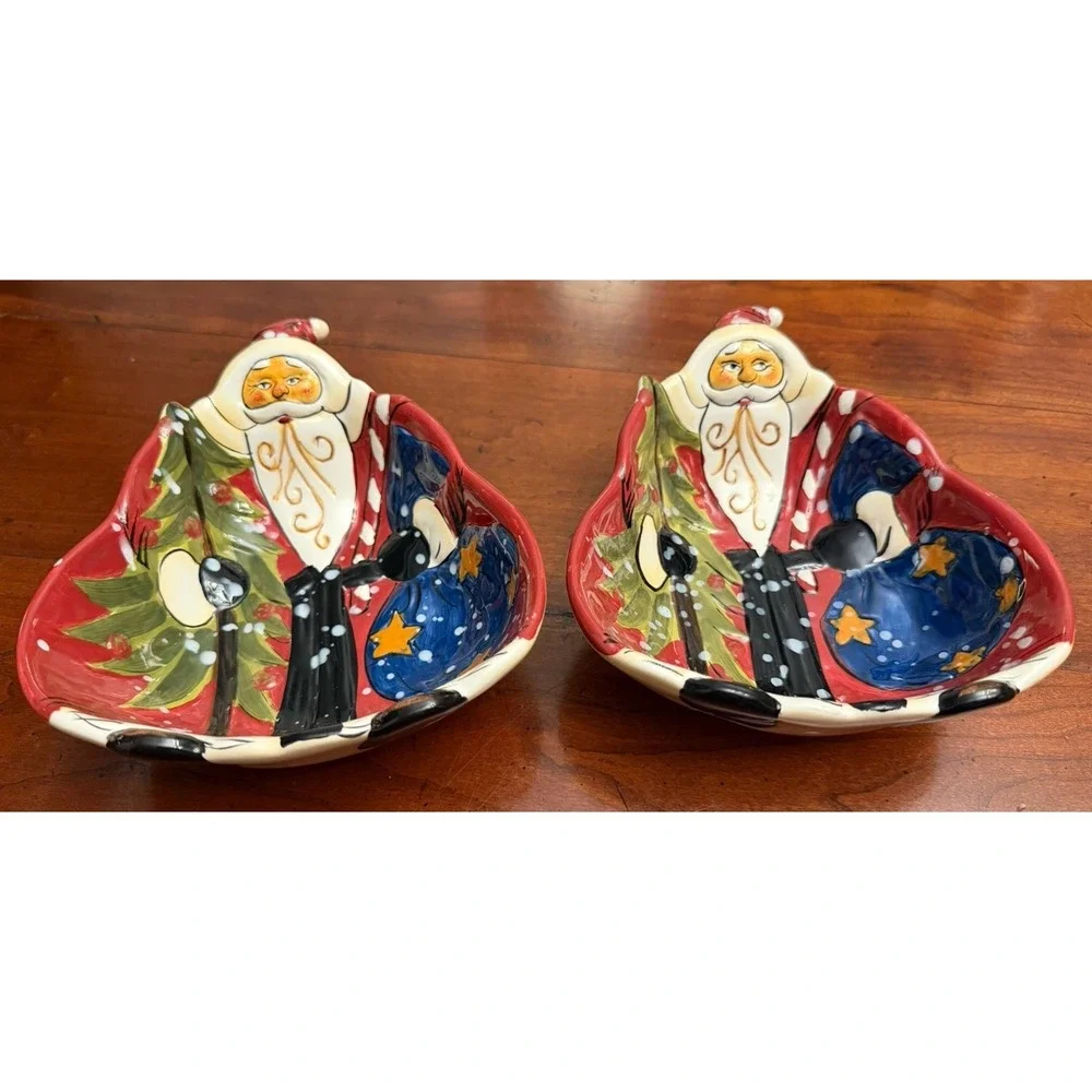 Set‎ of 2 Dario Farrucci Designs Hand Painted Old World Santa Bowls